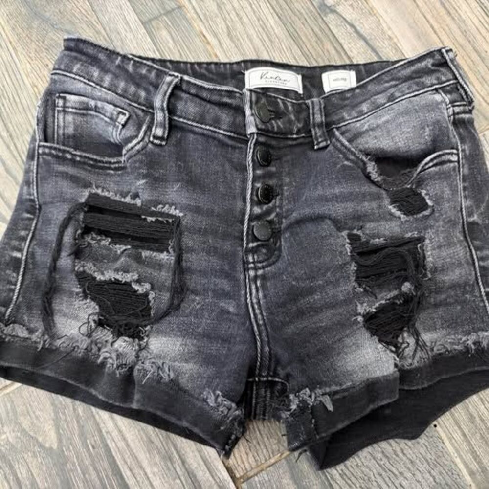 Kancan Signature charcoal mid rise distressed shorts - size 28